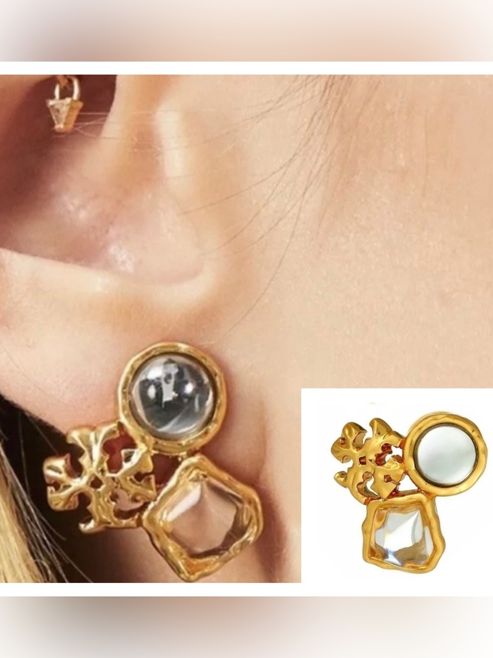 Tory Burch Authentic Roxanne Goldtone Logo Cluster Stud Earrings